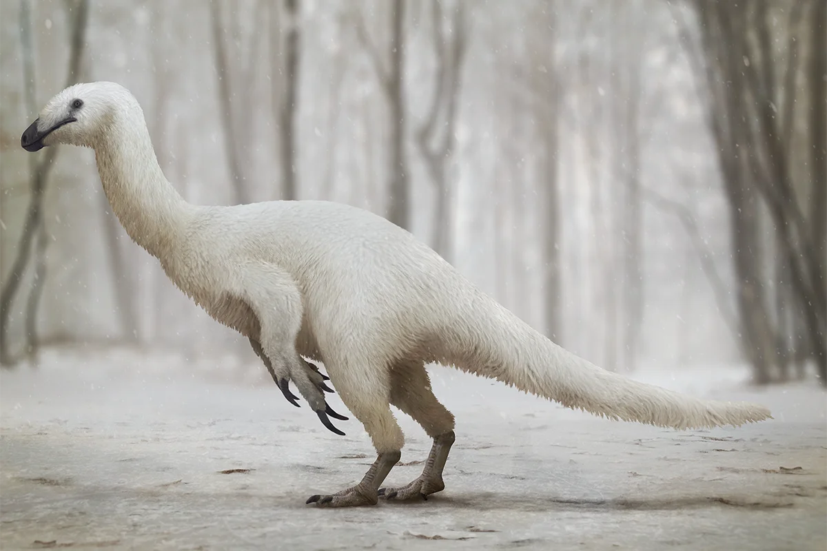 A therizinosaur in winter